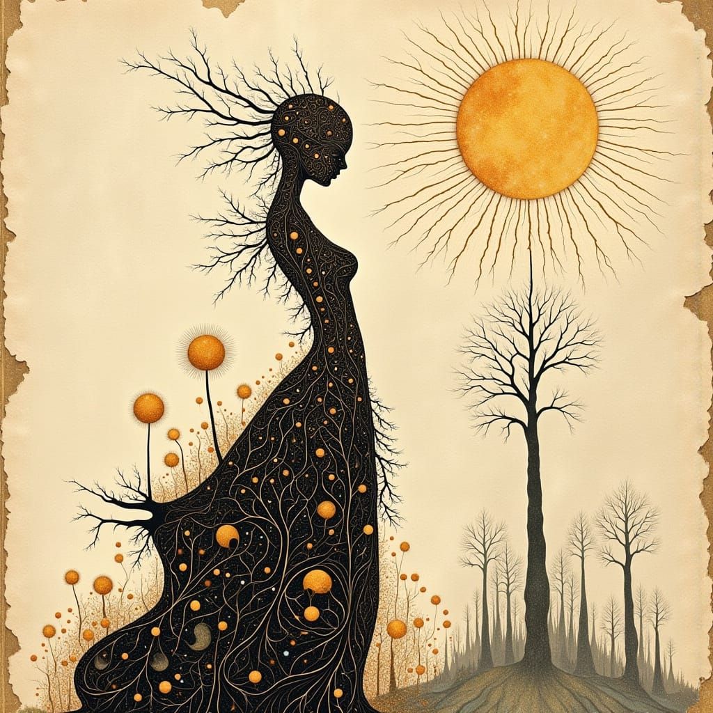 Ligamorphous Sun Goddess in Ultra-Fractal Landscape