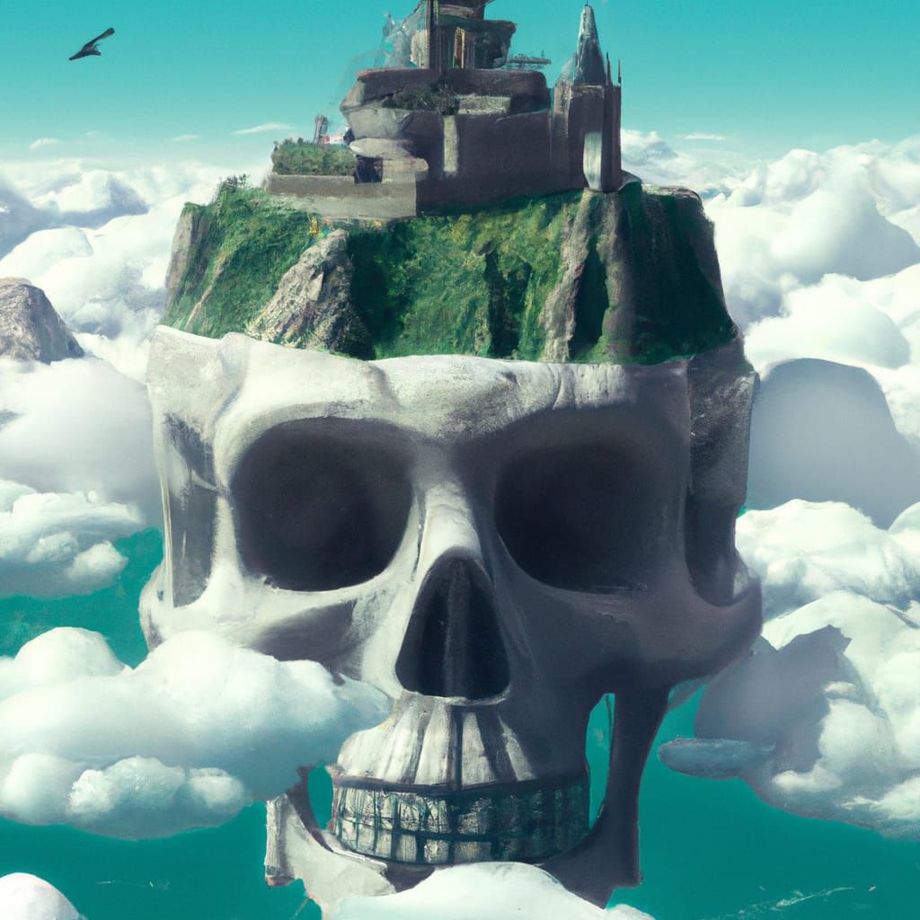 Floating Skull Island Castle in Ghibli Style