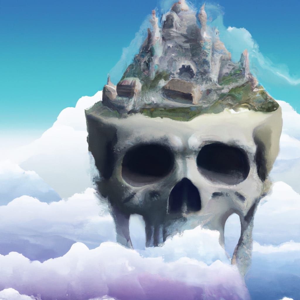 Floating Skull Island Castle: Ghibli-esque Fantasy Art