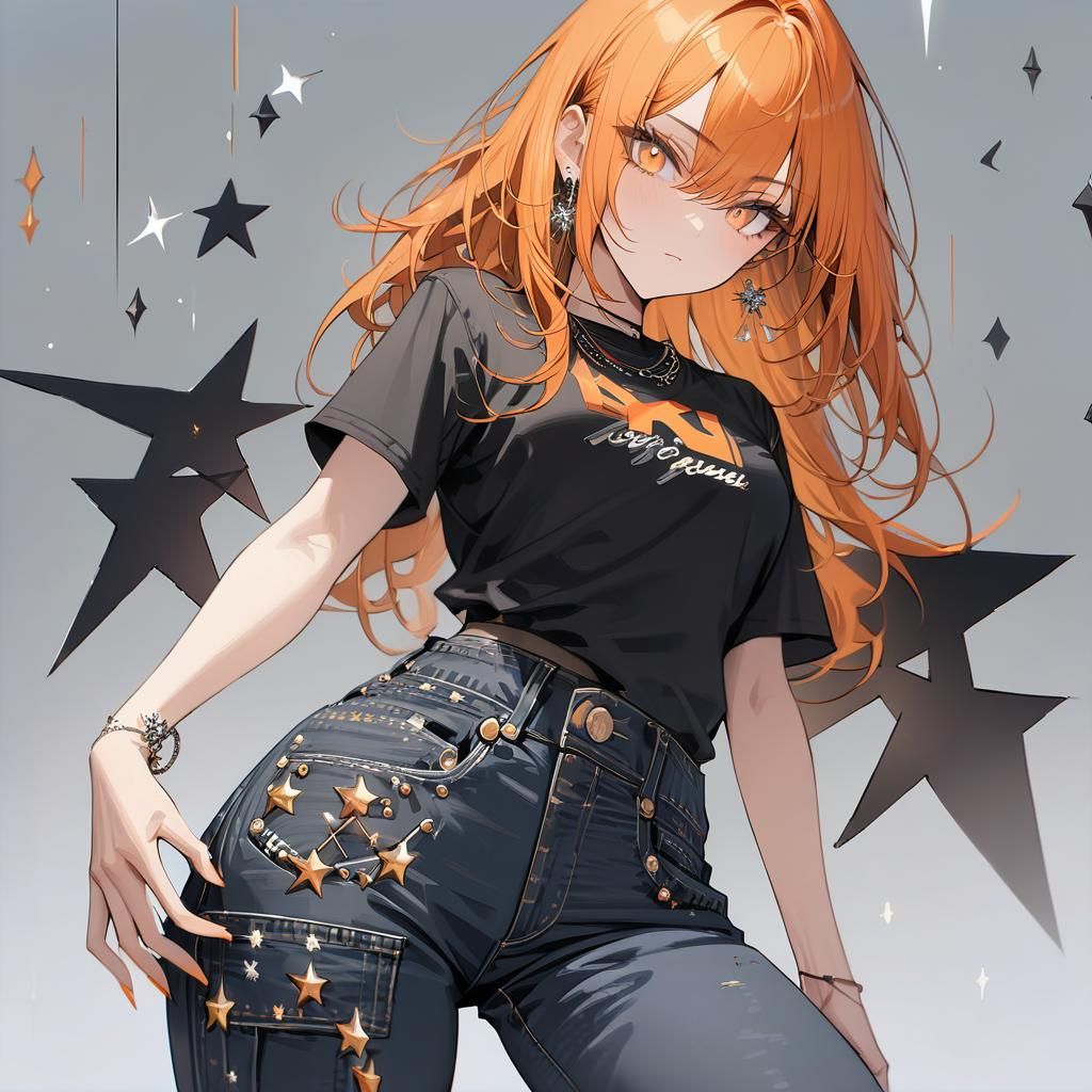 Stylish Girl with Orange Hair in Y2K Fashion