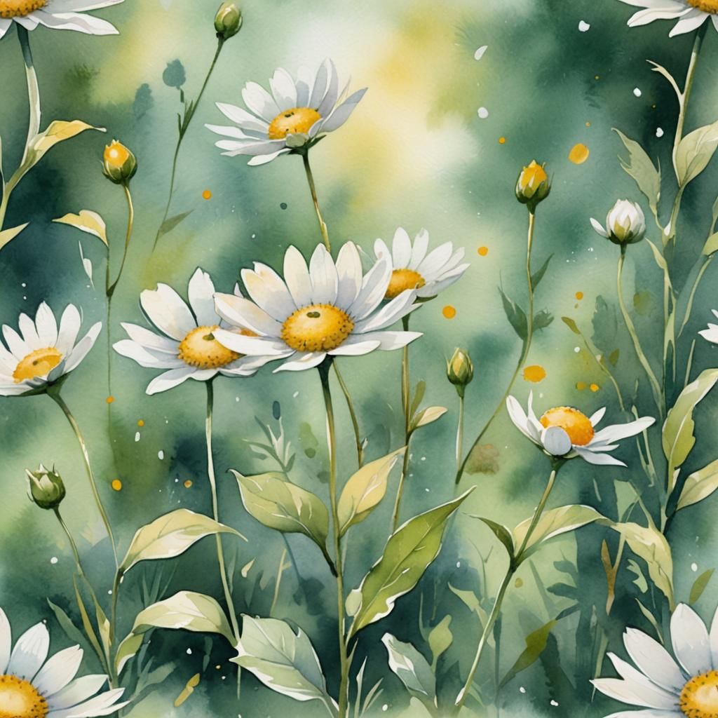 Watercolor Flower with White Petals and Yellow Center