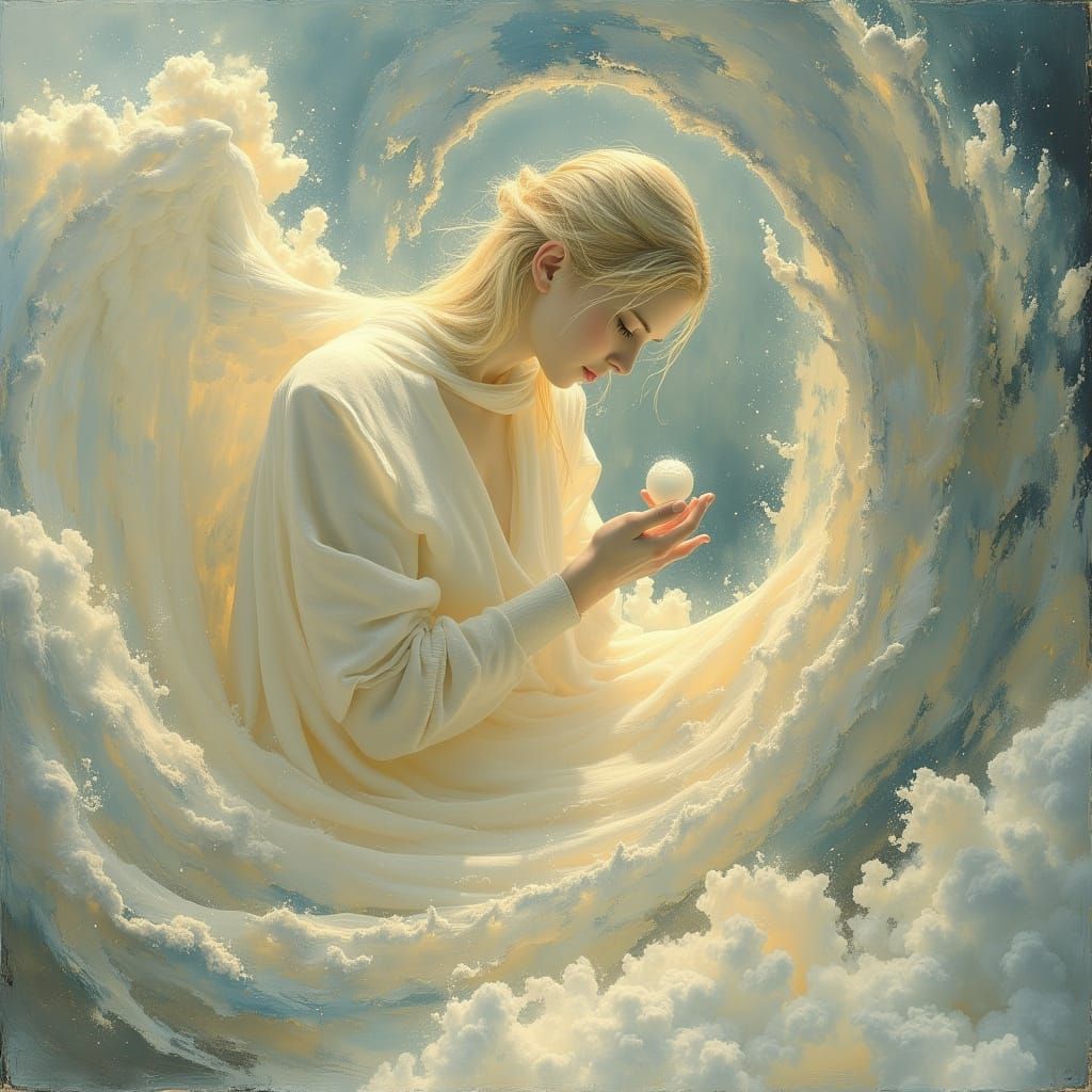 Ethereal Angel Presents Gift in Soft, Dreamy Landscape