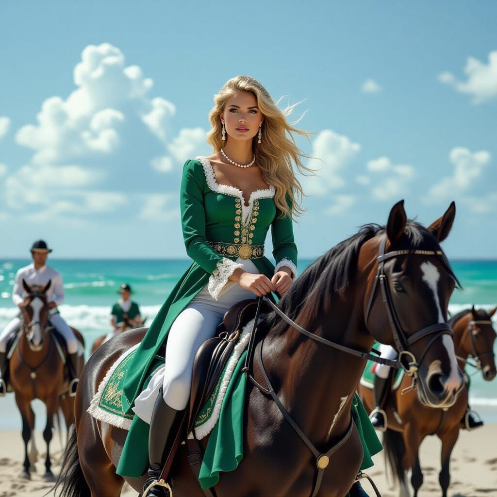 Blonde Woman on Horseback, Equestrian Portrait