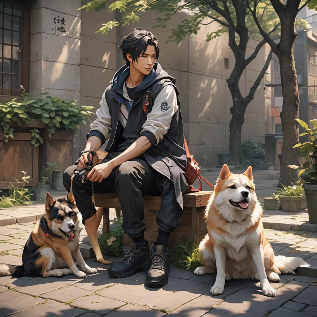 Man and Dog in Detailed 3D Anime Art