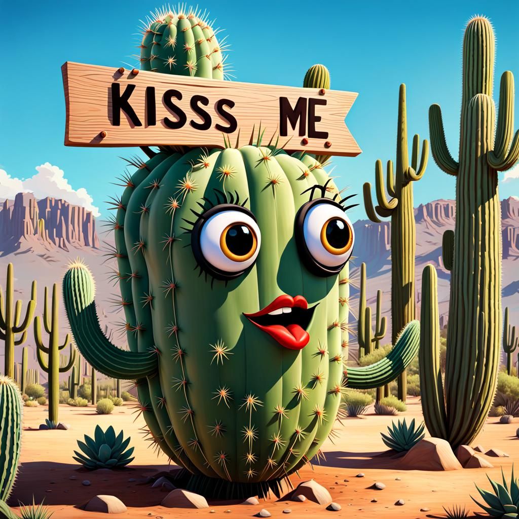 Cheerful Saguaro Cactus with Googly Eyes in 3D Style