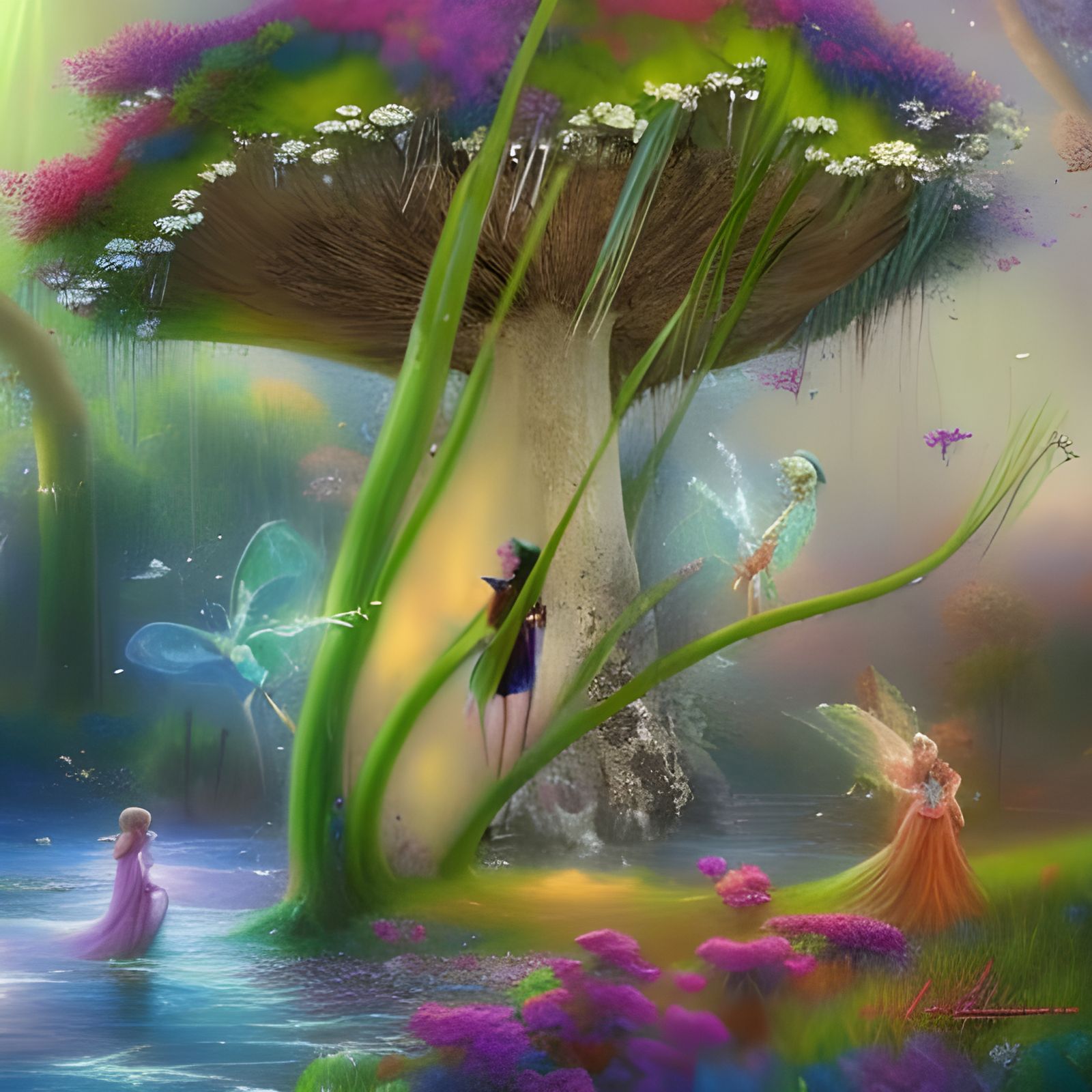 Ethereal Fairies in a Misty Fantasy Landscape