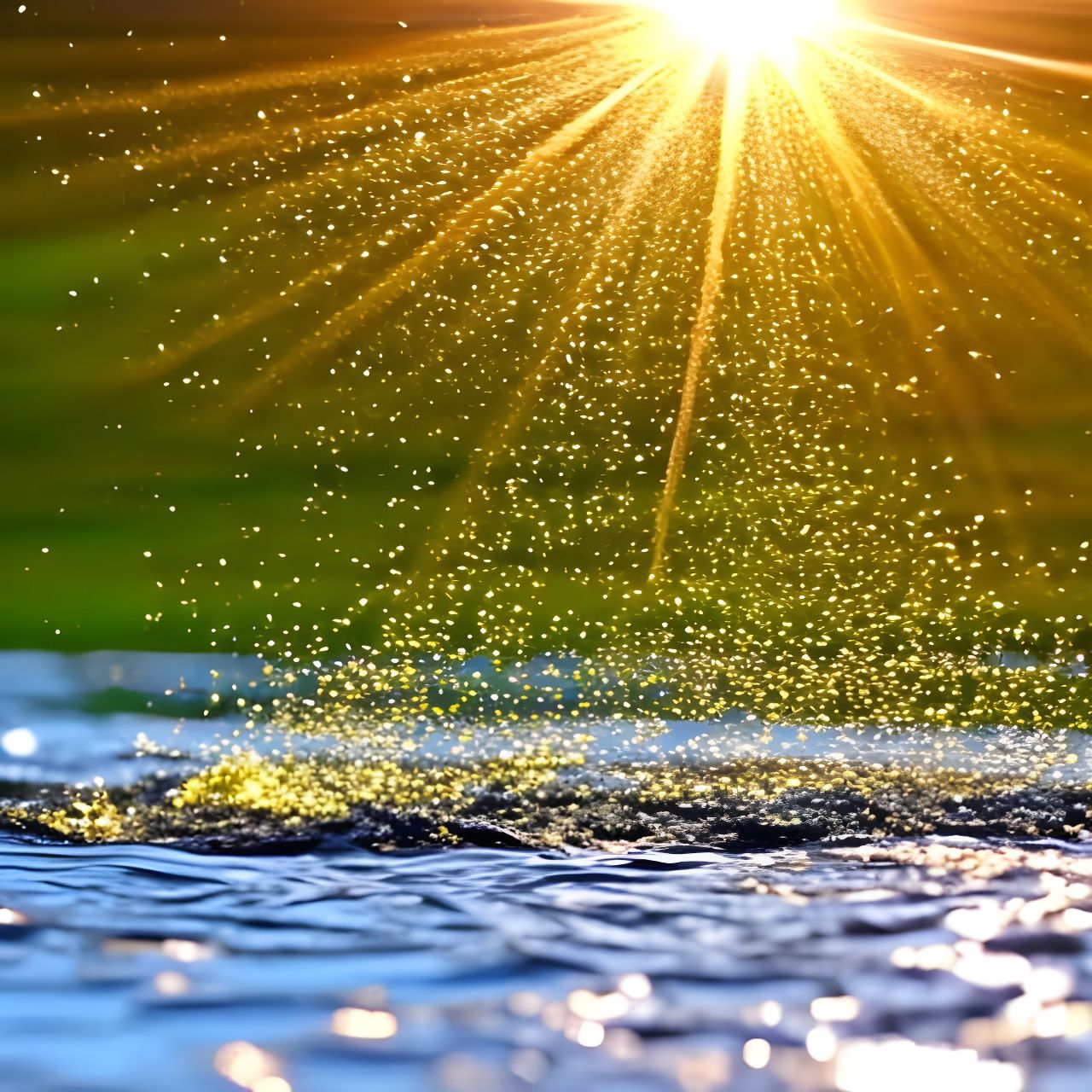 Golden Dust Pouring into Glittering Water