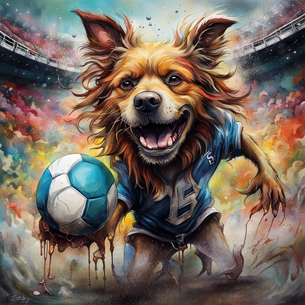 Dog Plays Football: Graffiti Art Style