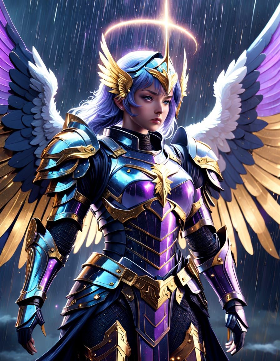 Angel in Celestial Armor in the Rain