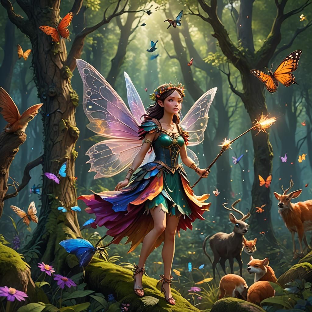 Enchanted Forest Fairy with Animals, Detailed Matte Painting