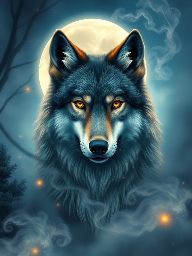 Wolf in Enchanted Moonlit Landscape