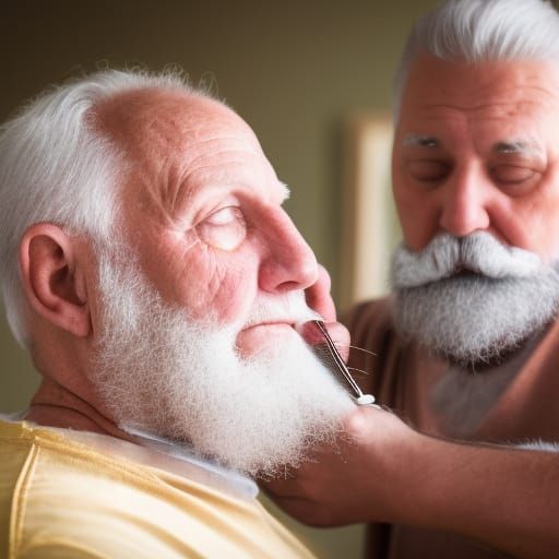 Grandpa shaves grandpa's beard