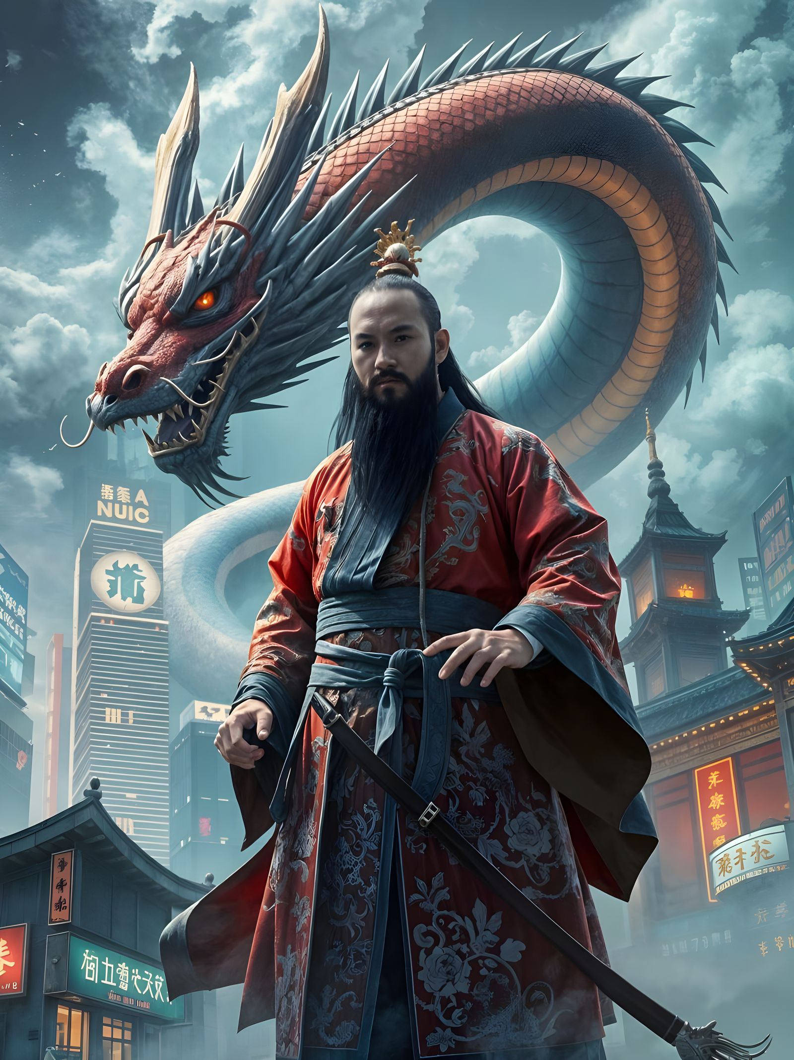 Epic Asian Dragon Master Unleashed in Modern City
