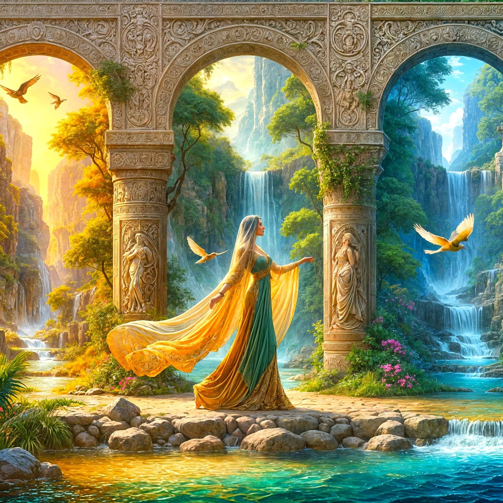 Oasis Dream: Art Nouveau Oil Painting