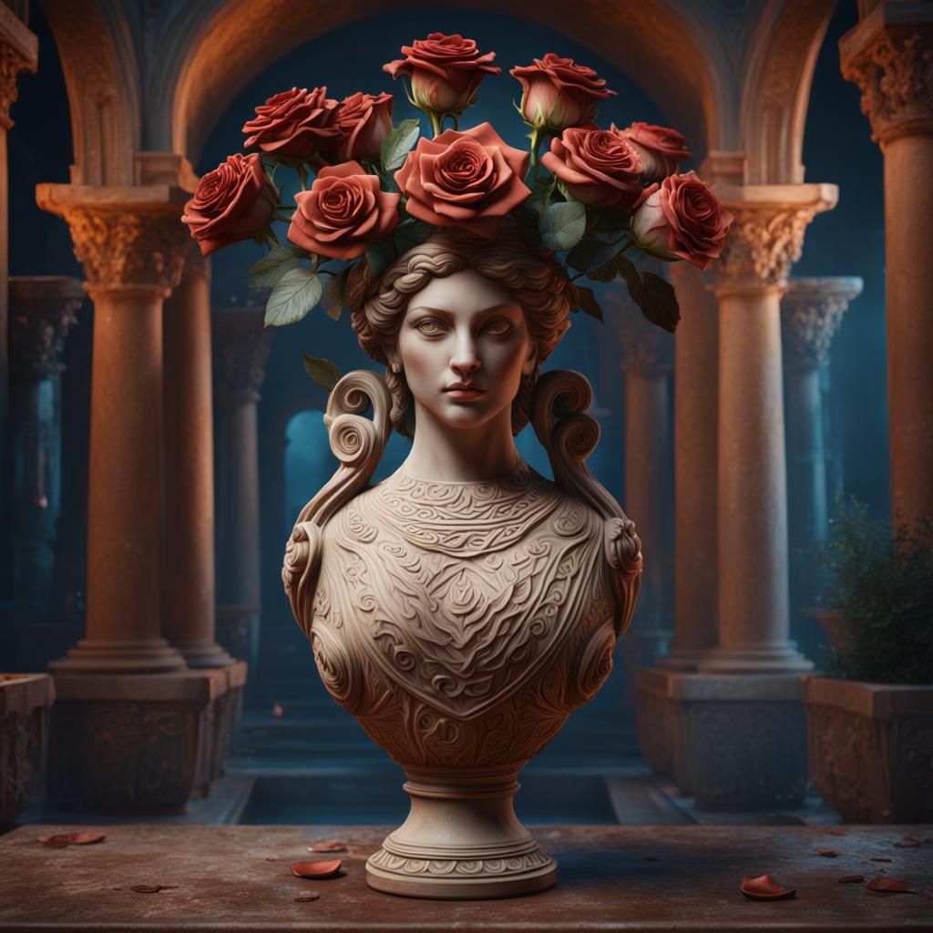 Sensual Greek Goddess Vase: Detailed Matte Painting