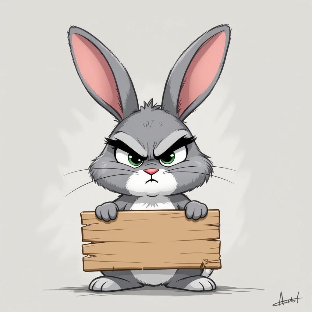 Indignant Rabbit Holding a Sign in Sketch Style