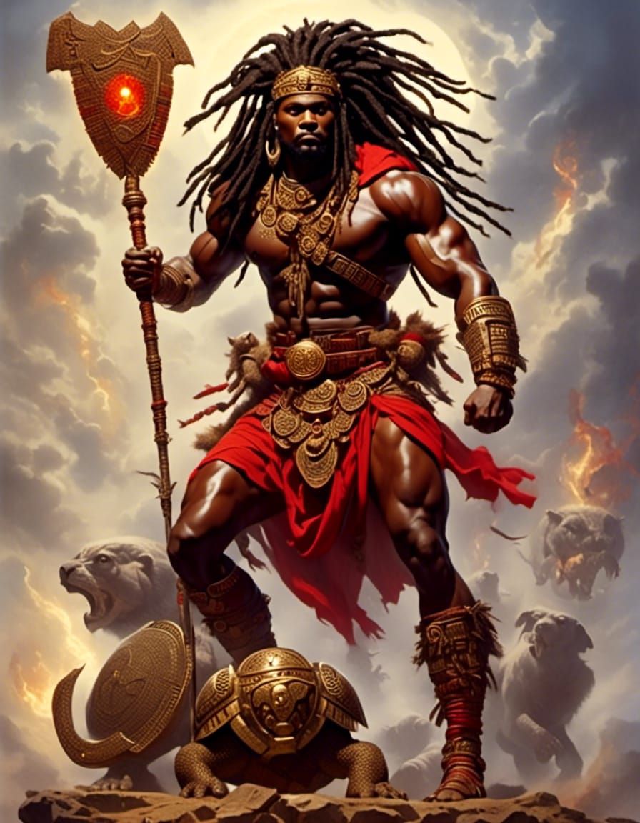 Virile Warrior King with Axe in Dystopian Fire