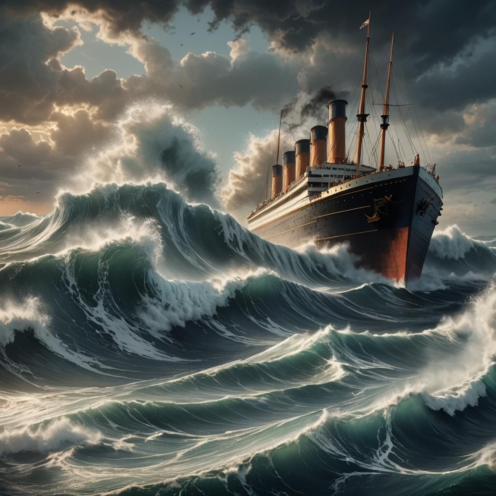 Titanic Hit by Giant Wave: Detailed Matte Painting