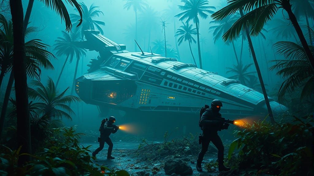 Space Intelligence Operatives Approach Futuristic Wreckage i...