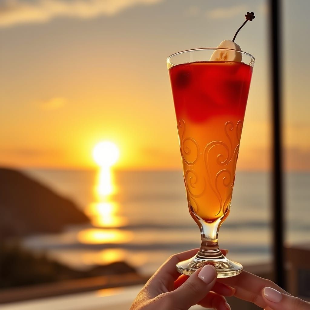 Exquisite Sunset Cocktail in Ornate Glassware