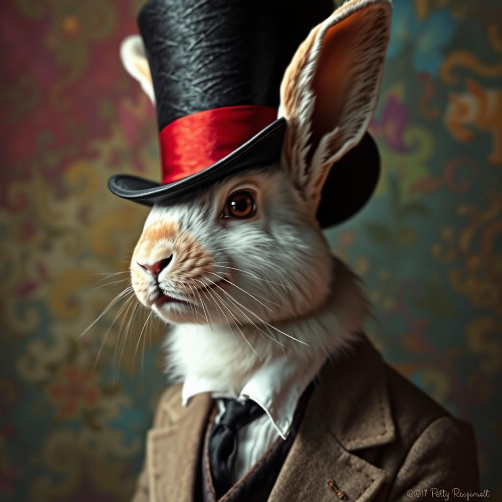 Victorian Rabbit Portrait in Pre-Raphaelite Style