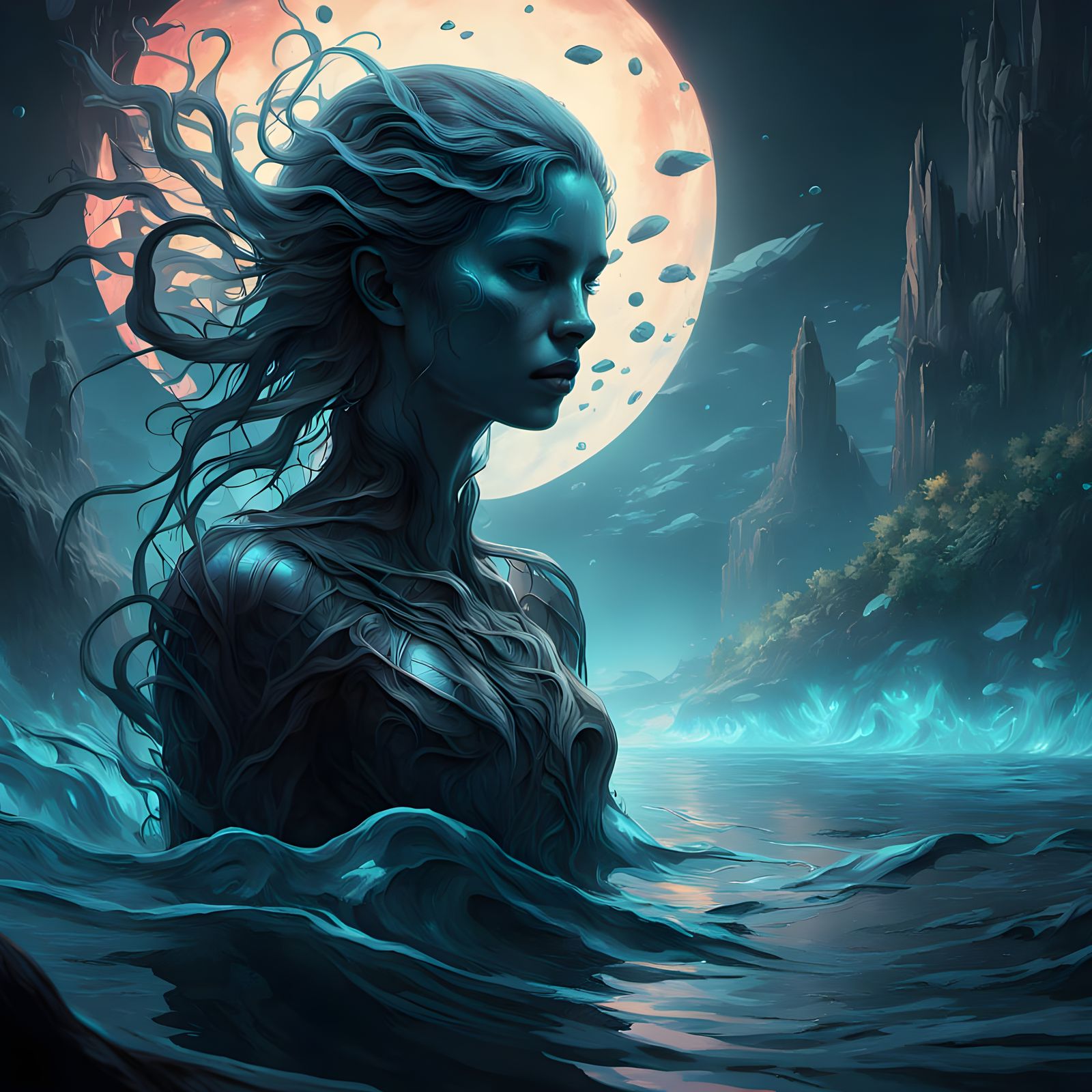 Ethereal Woman Trapped in Vortex of Conflicting Emotions