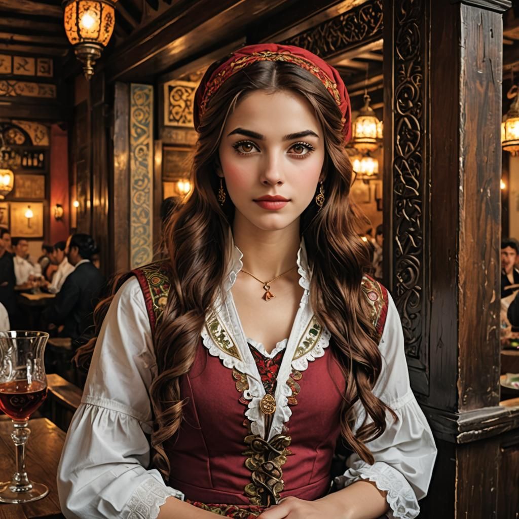 Beautiful Red-Haired Girl Working in Turkish Inn