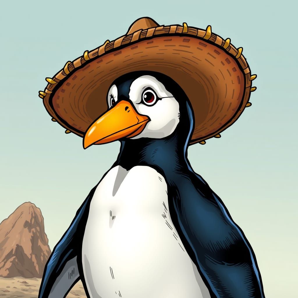 Penguin Dons Sombrero in Comic Book Art