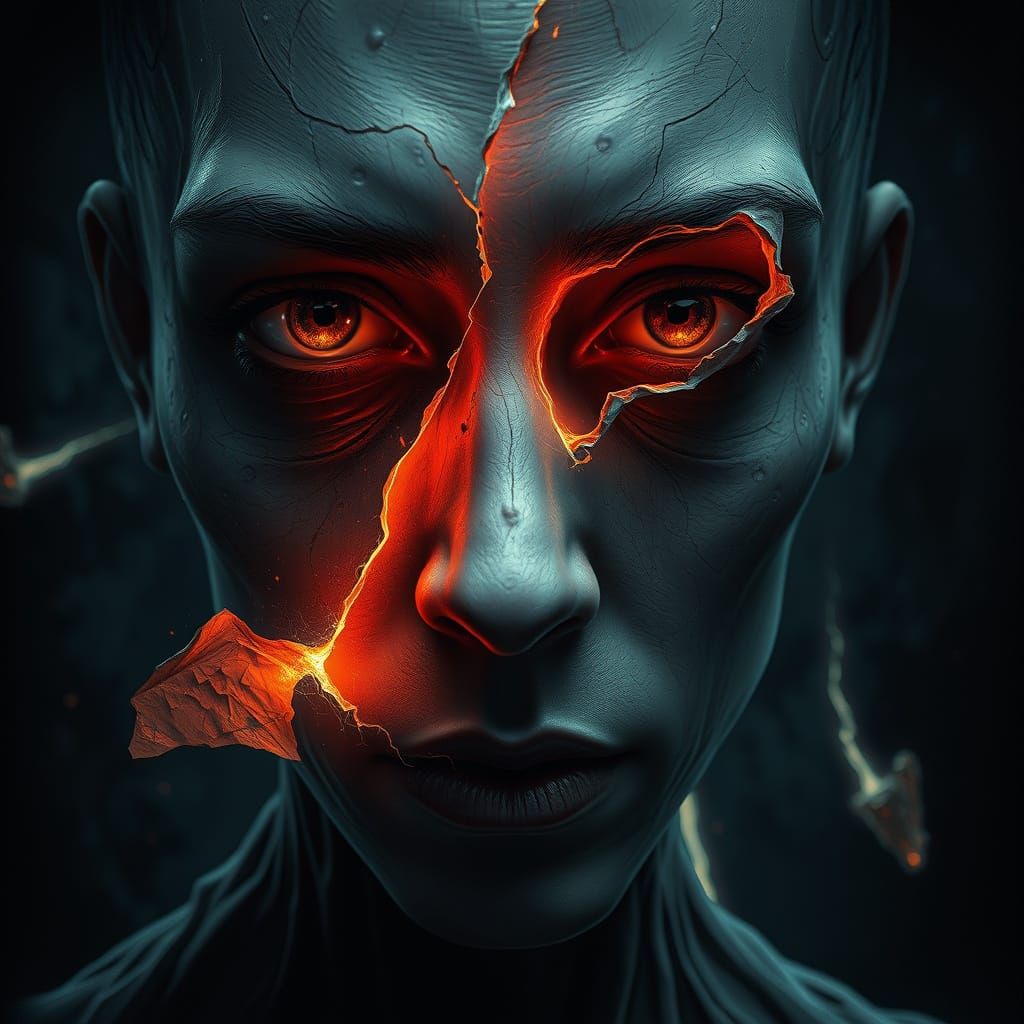 Psychological Horror: Face Peeling to Reveal Inner Glow