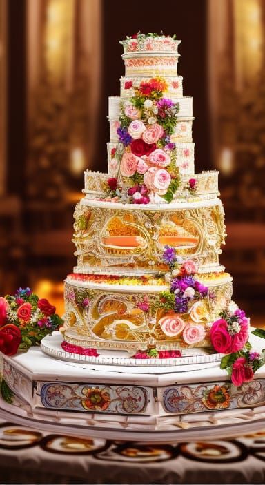Detailed Multi-Tiered Wedding Cake in Baroque Style