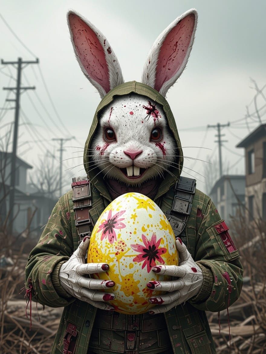 Grungecore Easter Bunny Survives Dystopian Apocalypse