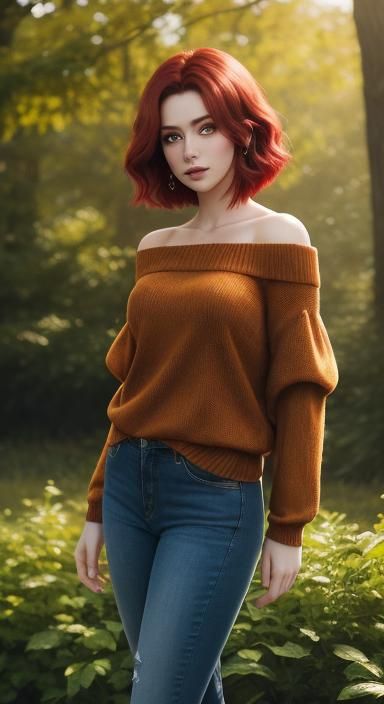 Red-Haired Girl in Sunlight: Photorealistic Portrait