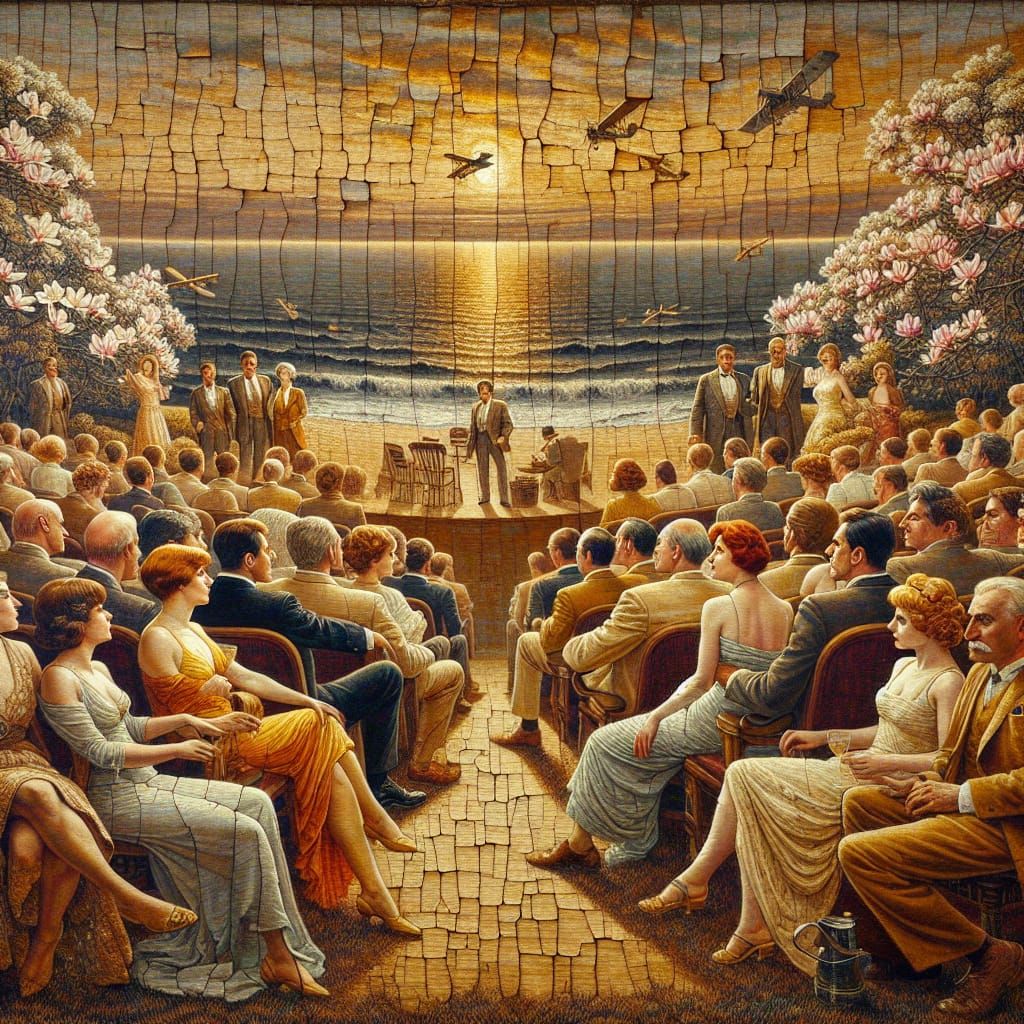 Tapestry of Seaside Cinema in Oil on Canvas