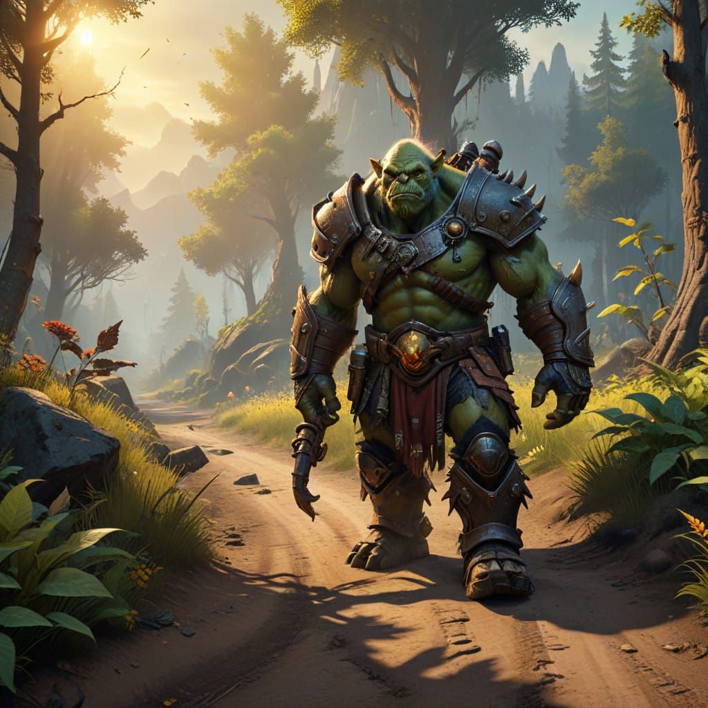 Epic Orc and Goblin Encounter in Lush Fantasy Landscape