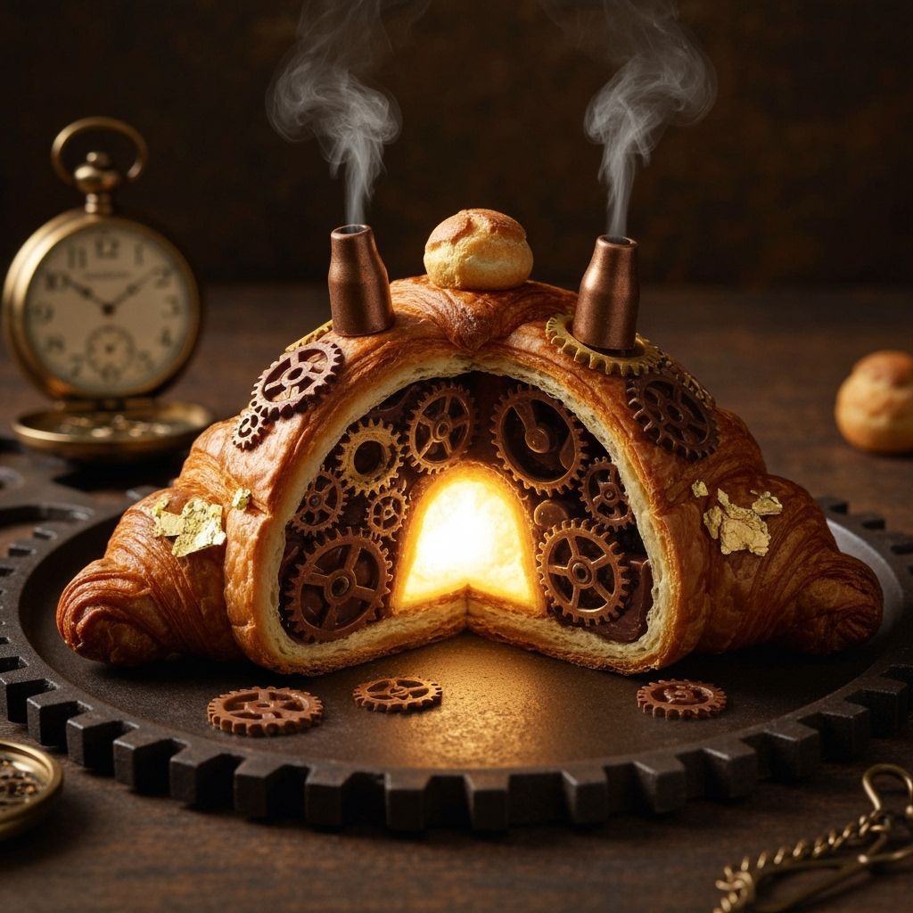 Steampunk Clockwork Croissant with Brass and Chocolate