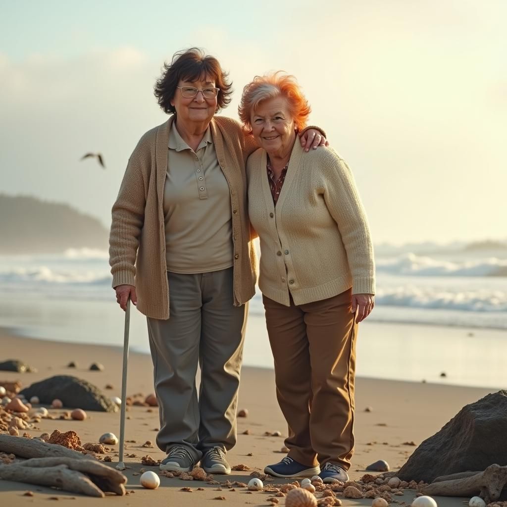 Grandmothers Collecting Shells on Oregon Beach