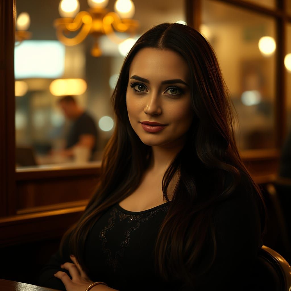 Mona Lisa Inspired Woman in Night Cafe