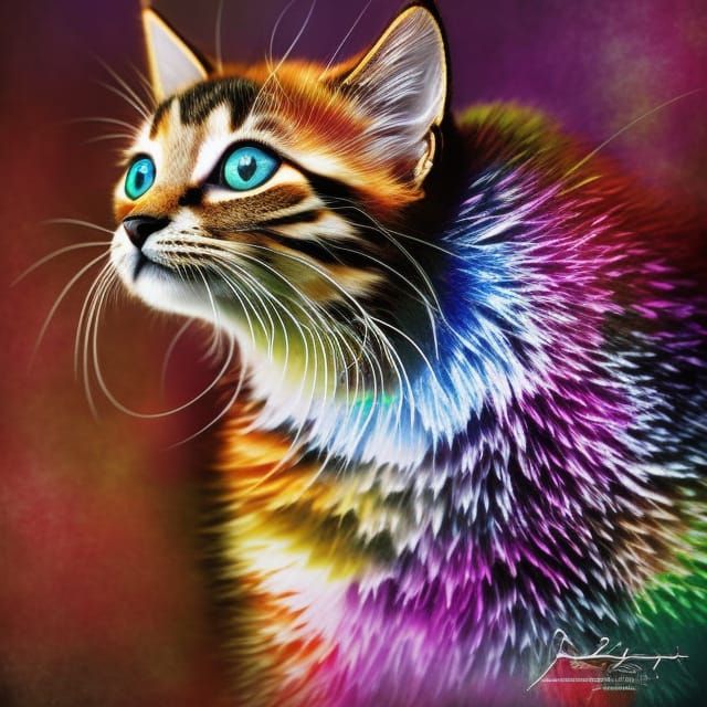 Geometric Kitten Portrait in Mixed Media Style