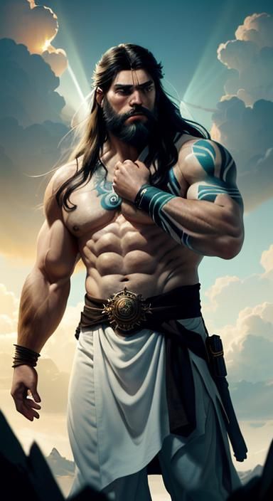 Muscular Man with Tattoo, Art Nouveau Concept Art