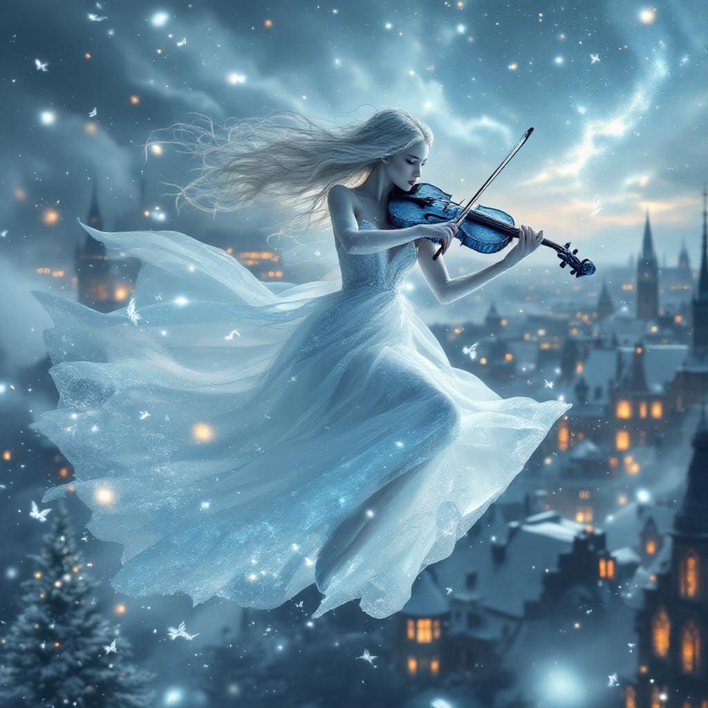 Ethereal Ice Queen Violinist Above Prague