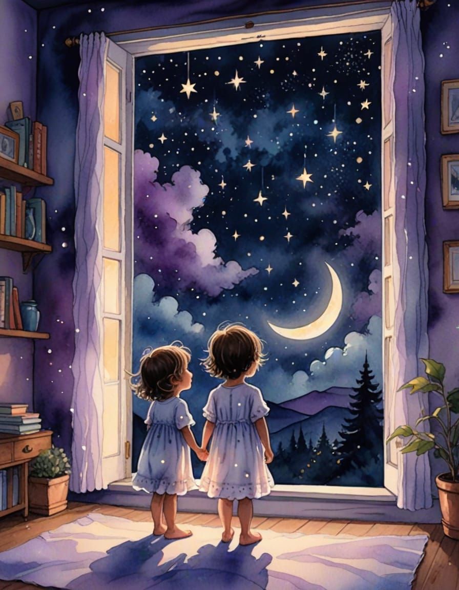 Whimsical Toddler Stares at Shining Star Through Window