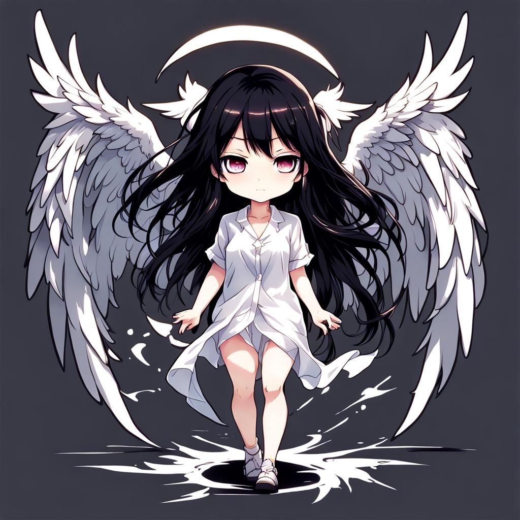 Chibi Fallen Angel in Anime Style