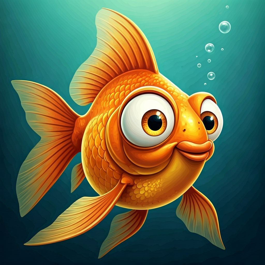 Joyful Goldfish with Big Eyes in Caricature Style