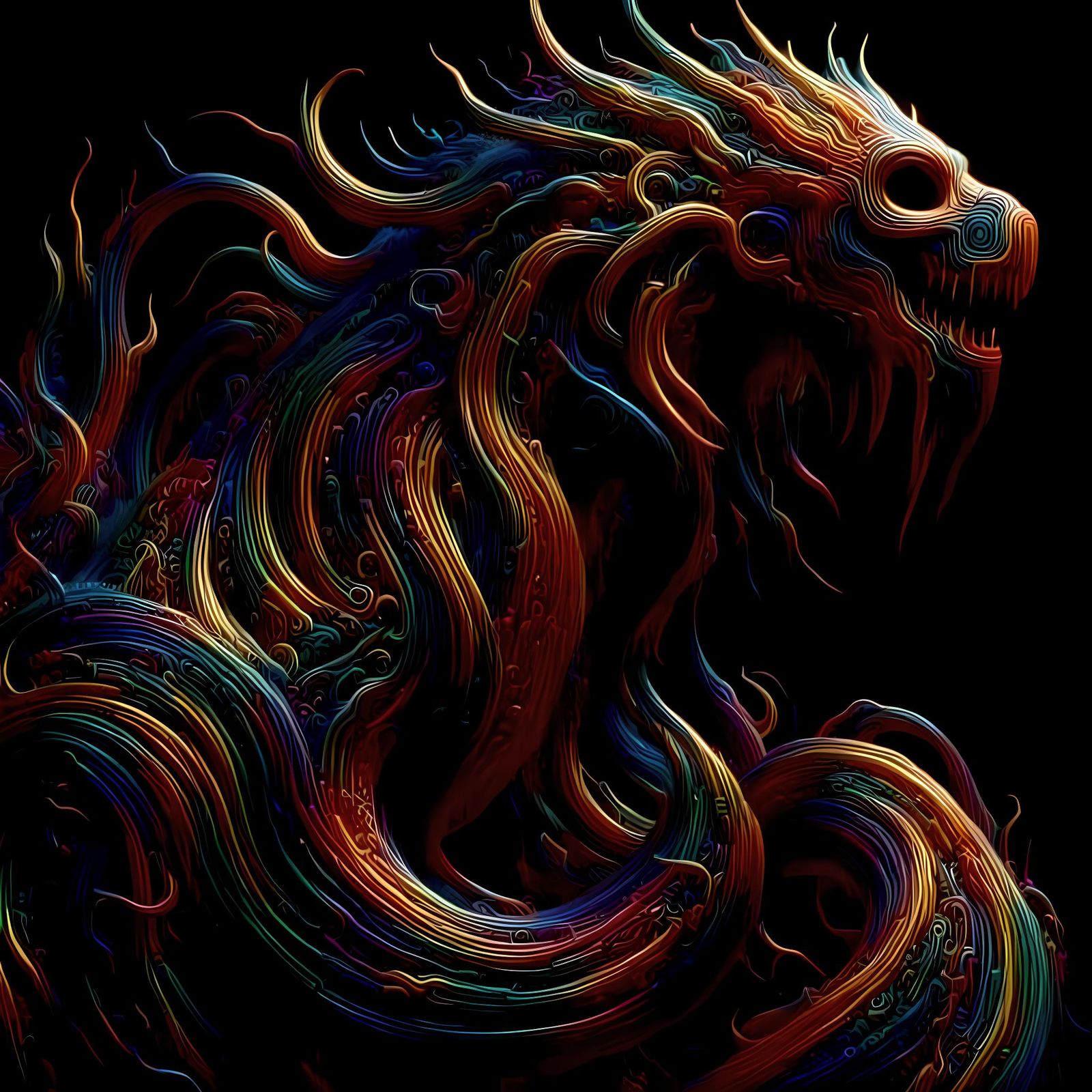 Biomechanical Dragon with Gold Fluid, Giger-Inspired Art