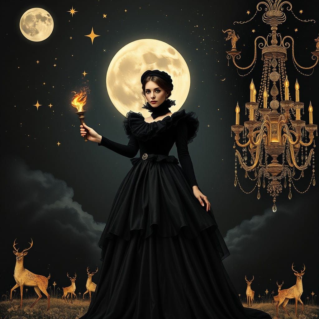 A woman in  Victorian-era inspired dress