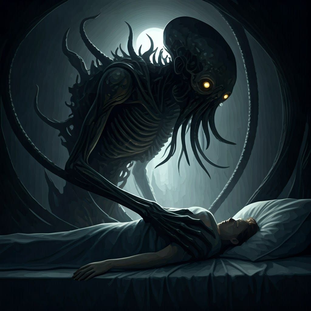 Eldritch Horror Silhouette in Biomechanical Dark Fantasy Sty...