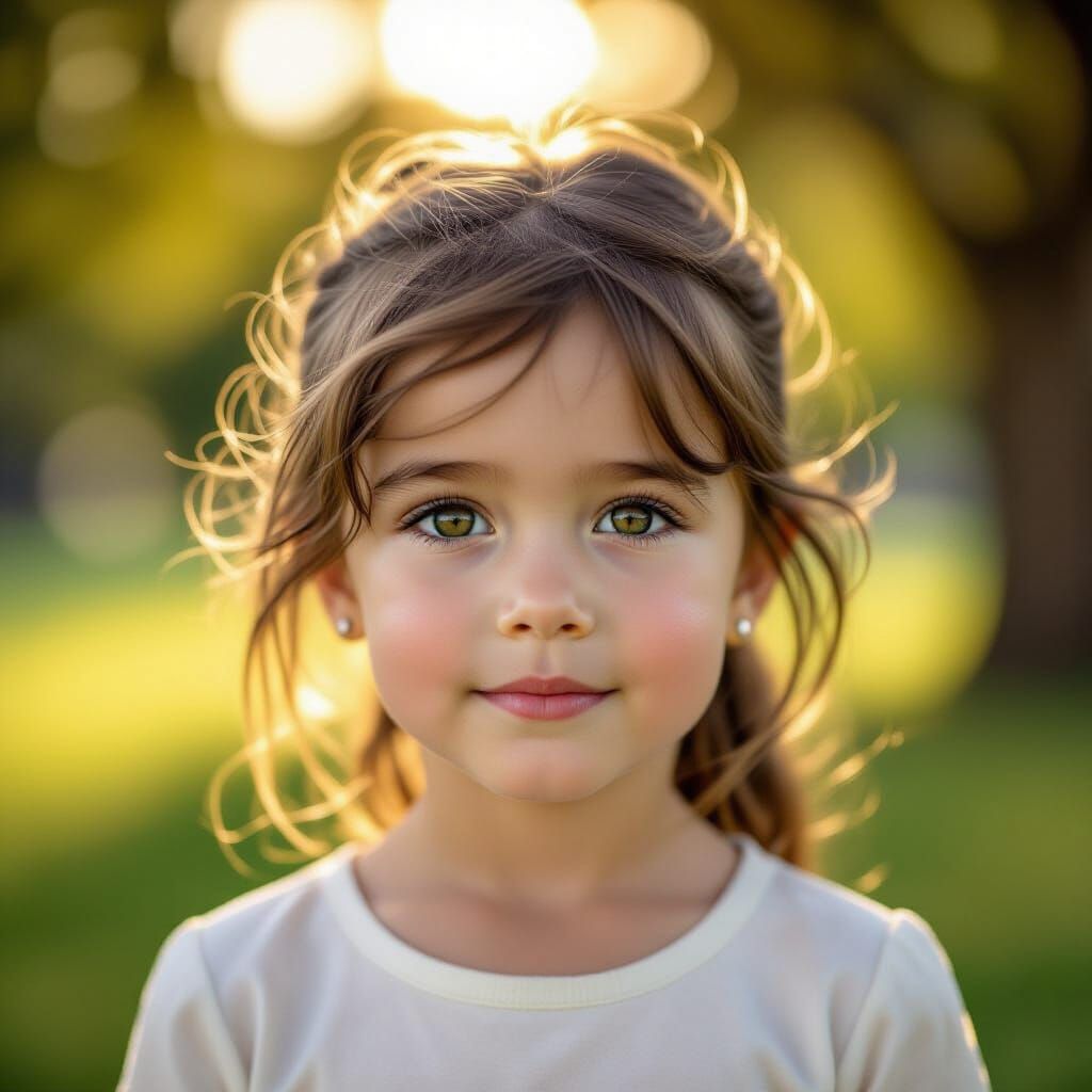 Curious Girl in Sun-Dappled Park Bokeh