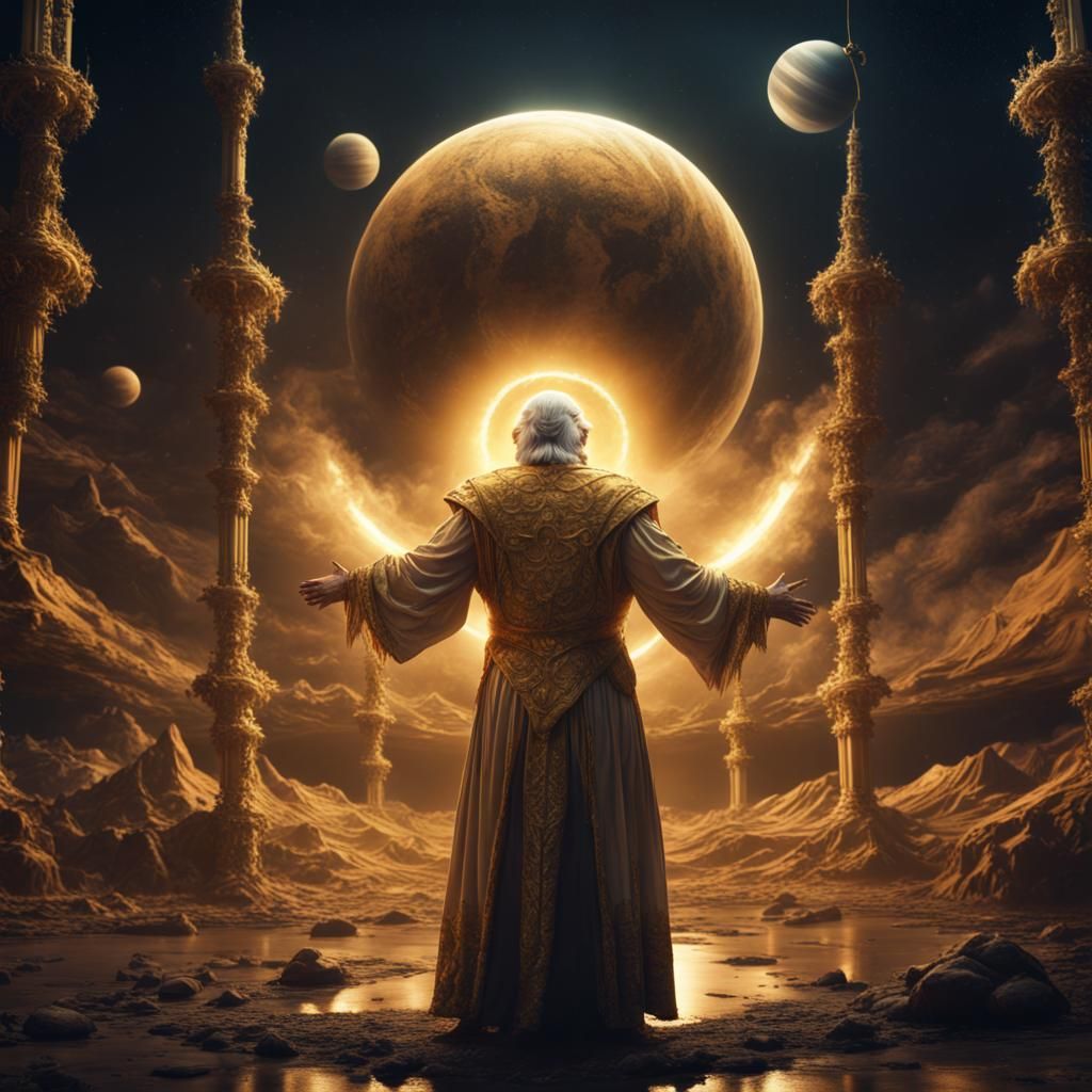 God Holding Saturn: Fantasy Concept Art