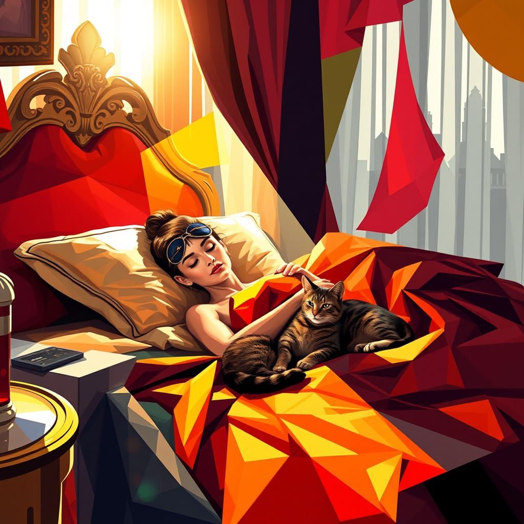Luxurious Cubist Dreamscape with Audrey Hepburn