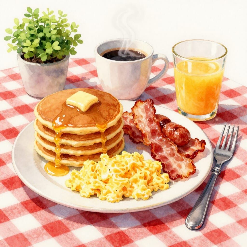 Gourmet Breakfast Spread on Checkered Tablecloth